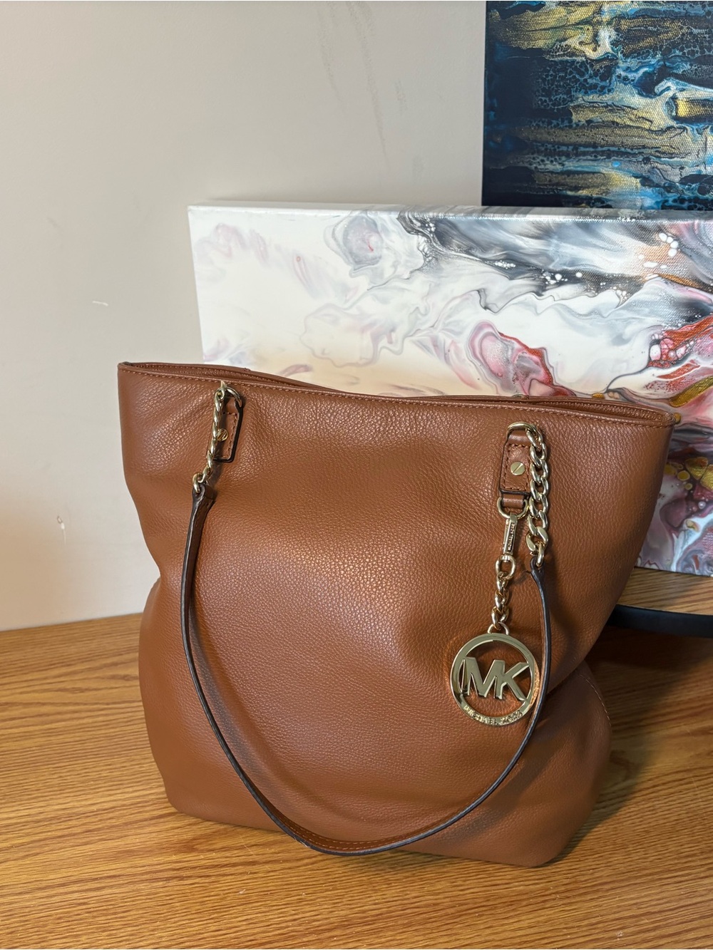 Michael Kors Cognac Pebbled Leather Hobo with Gold Hardware